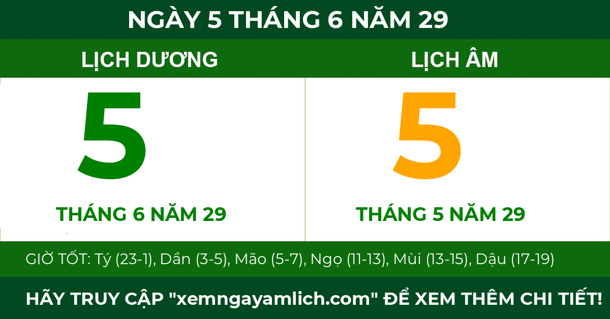 lịch âm ngày 5 tháng 6 năm 29