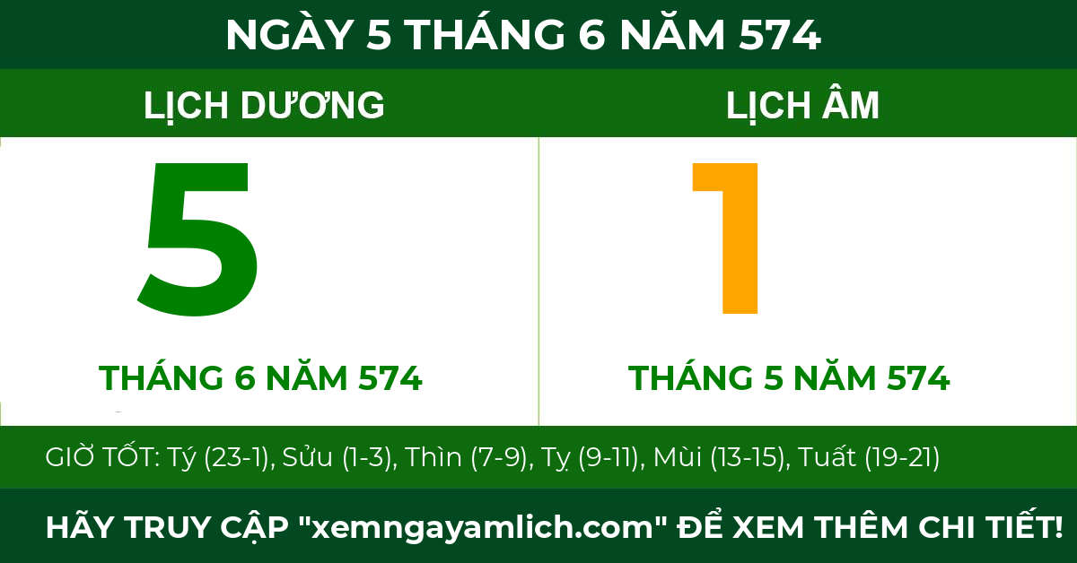 lịch âm ngày 5 tháng 6 năm 574