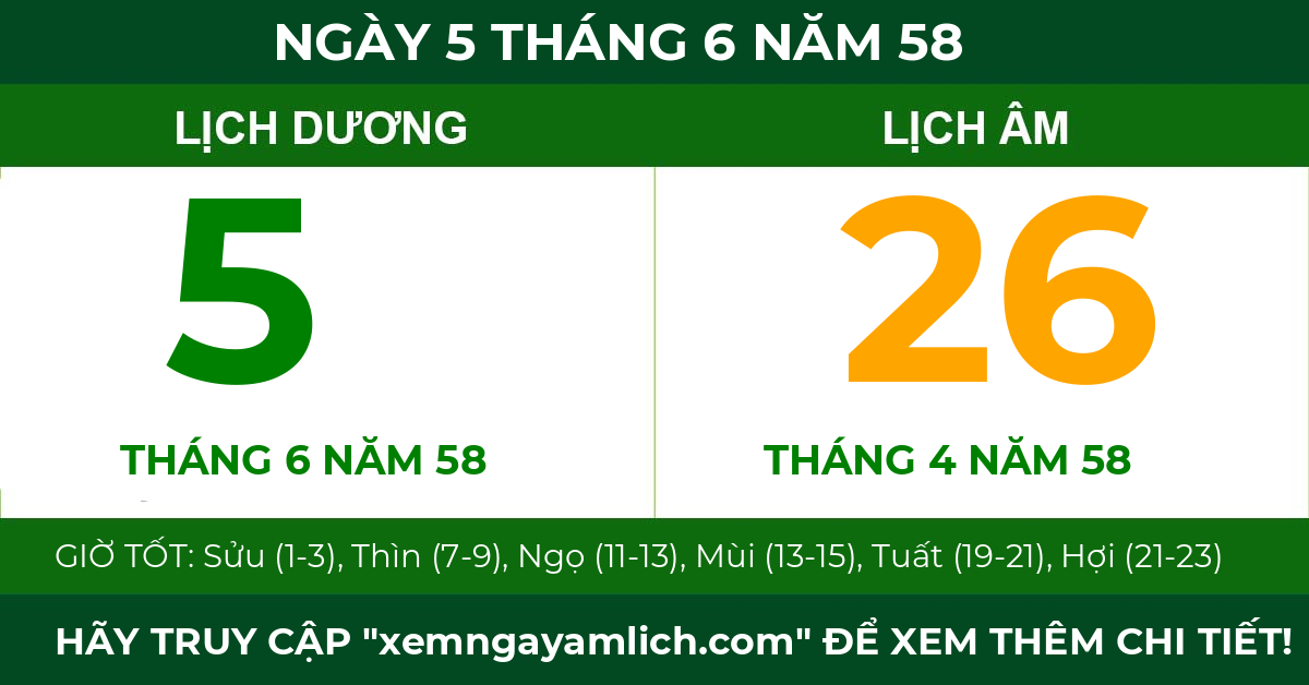 lịch âm ngày 5 tháng 6 năm 58