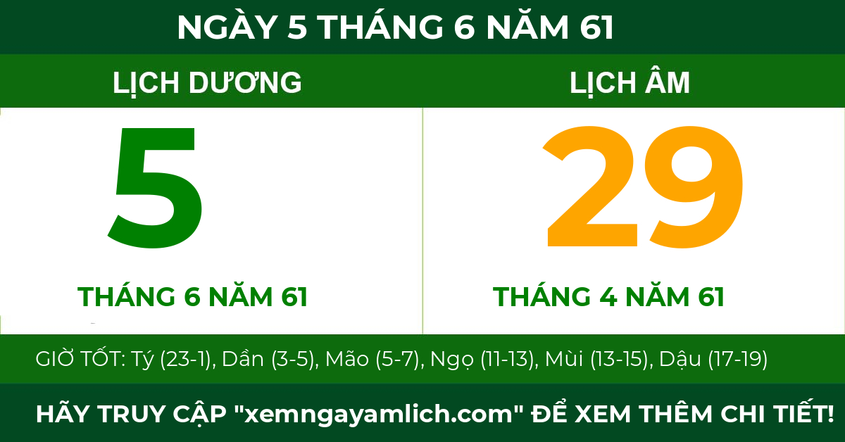 lịch âm ngày 5 tháng 6 năm 61