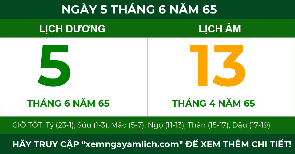 lịch âm ngày 5 tháng 6 năm 65