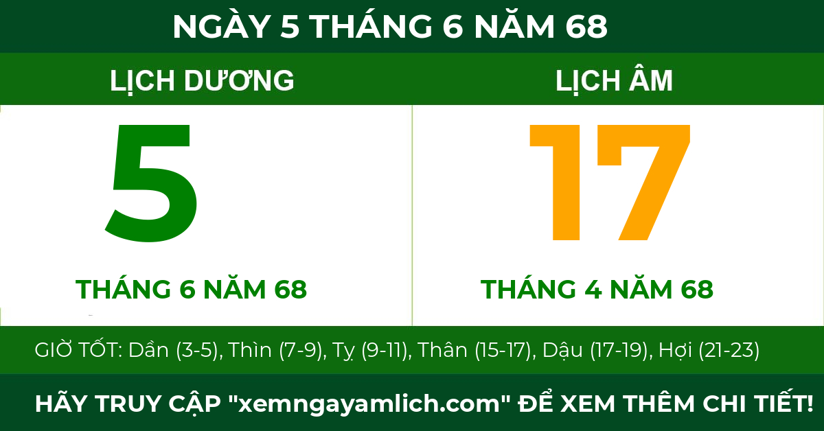 lịch âm ngày 5 tháng 6 năm 68
