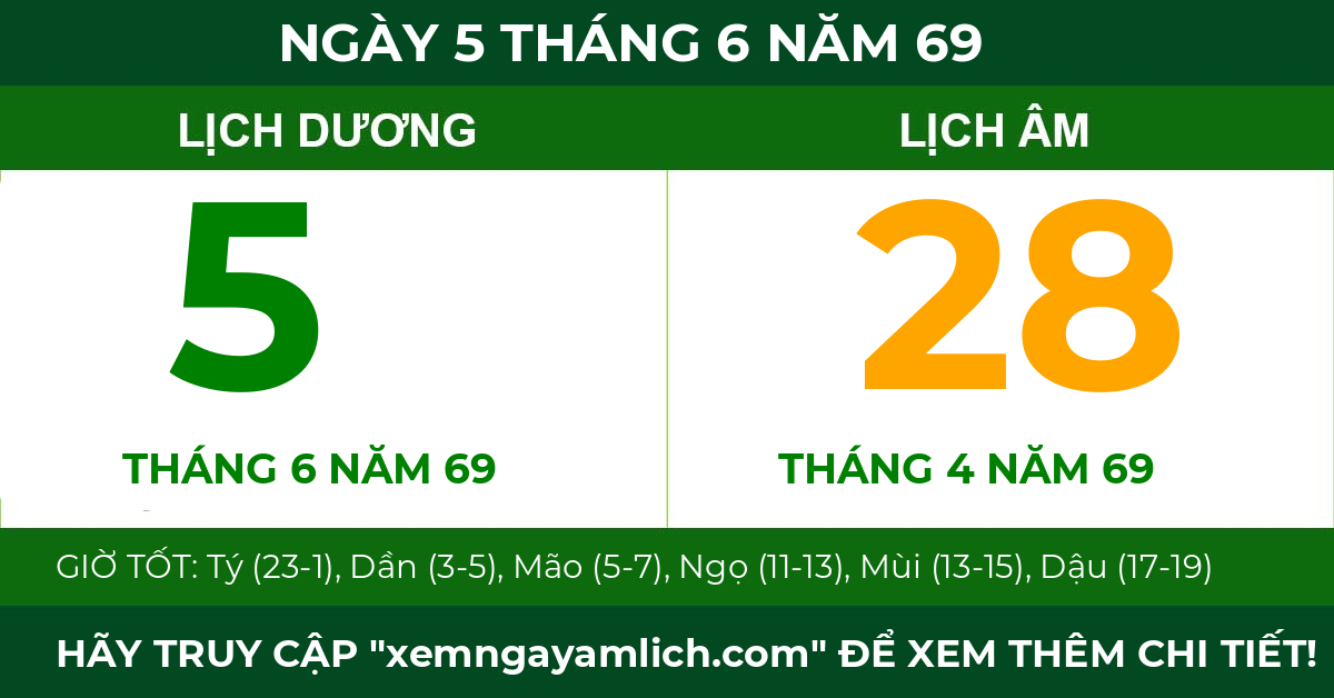 lịch âm ngày 5 tháng 6 năm 69