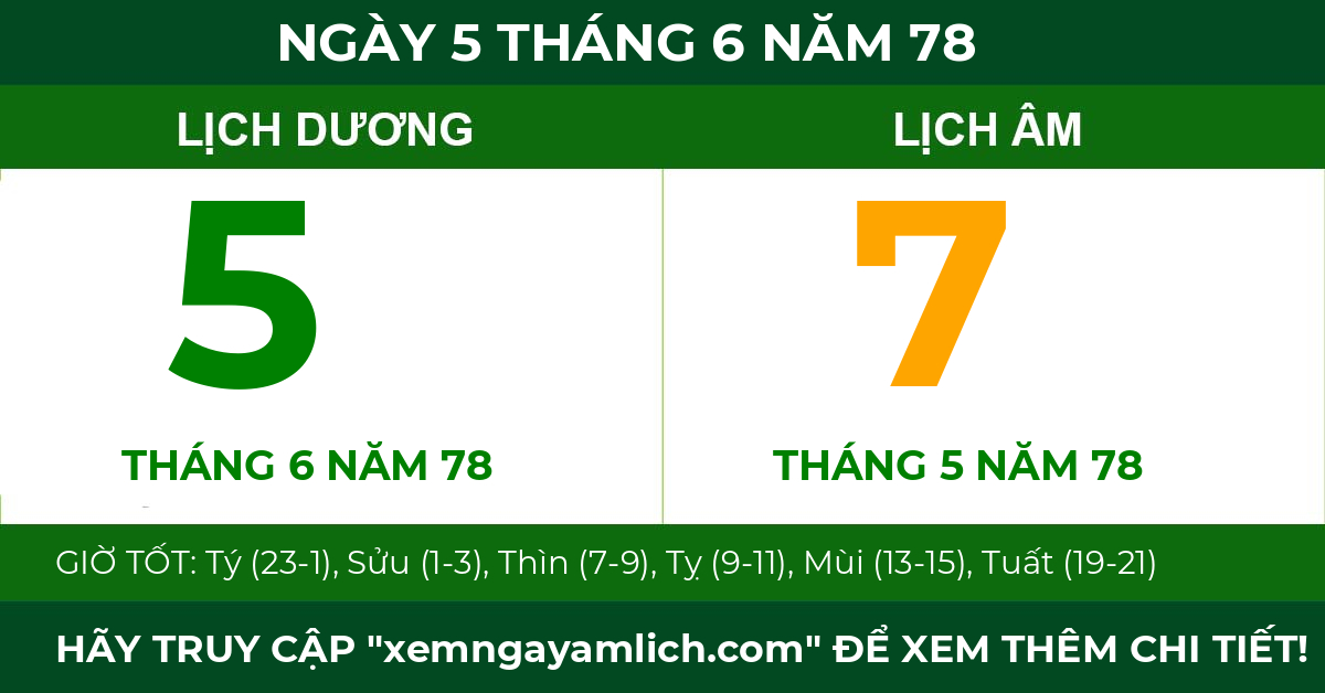 lịch âm ngày 5 tháng 6 năm 78