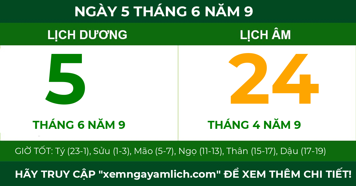 lịch âm ngày 5 tháng 6 năm 9
