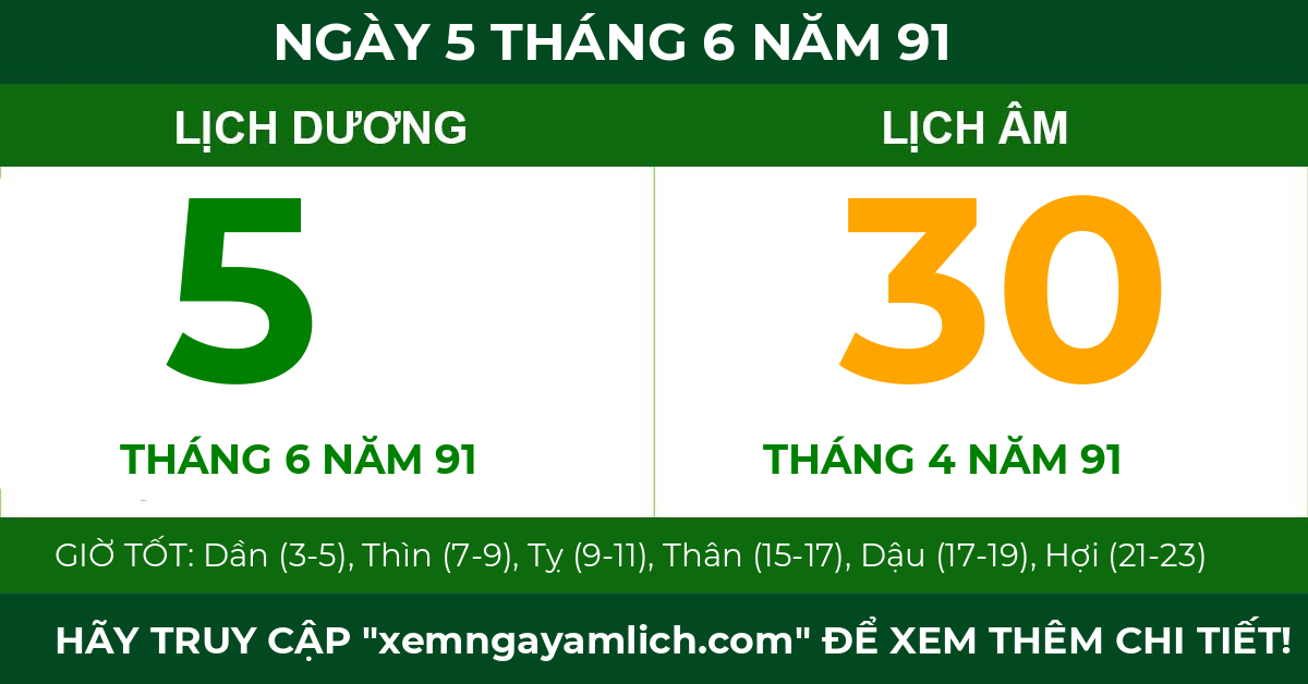 lịch âm ngày 5 tháng 6 năm 91