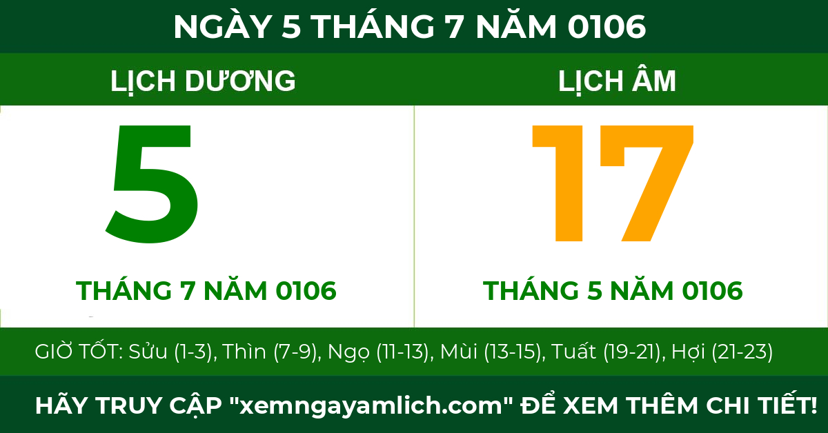 lịch âm ngày 5 tháng 7 năm 0106
