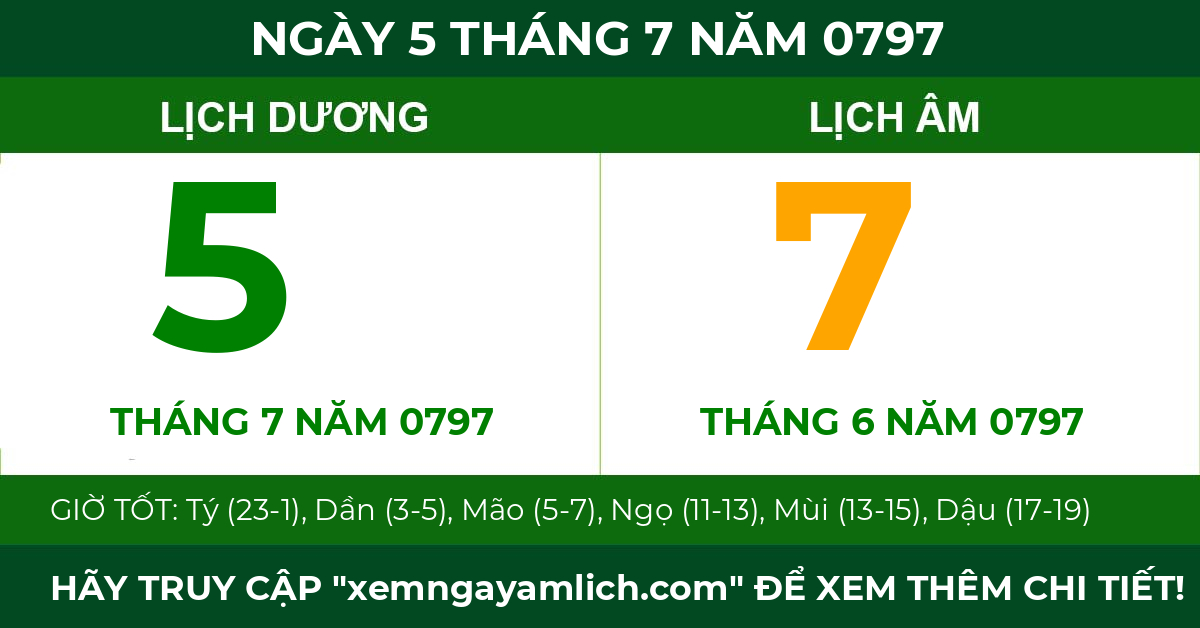 lịch âm ngày 5 tháng 7 năm 0797