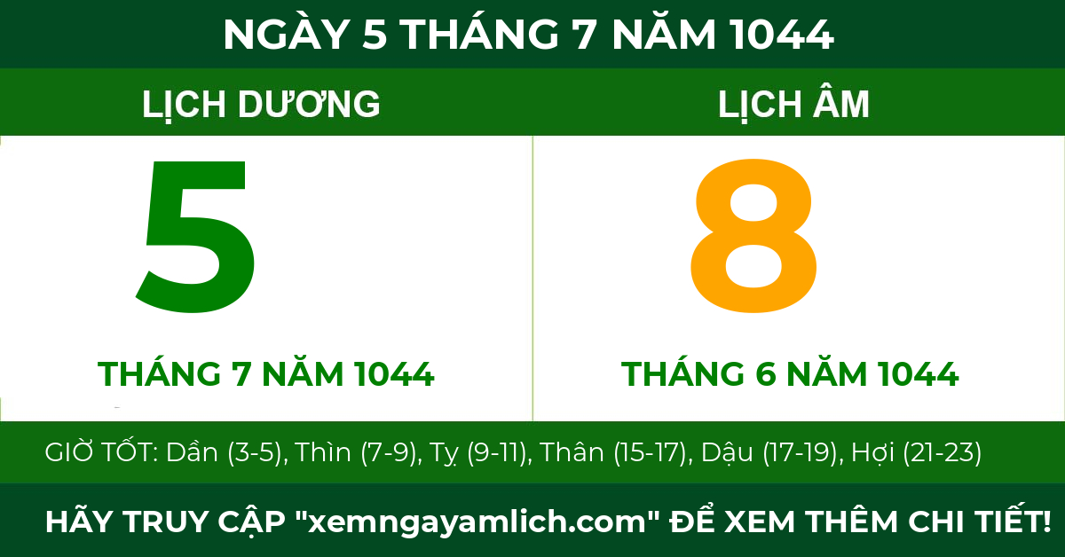 lịch âm ngày 5 tháng 7 năm 1044