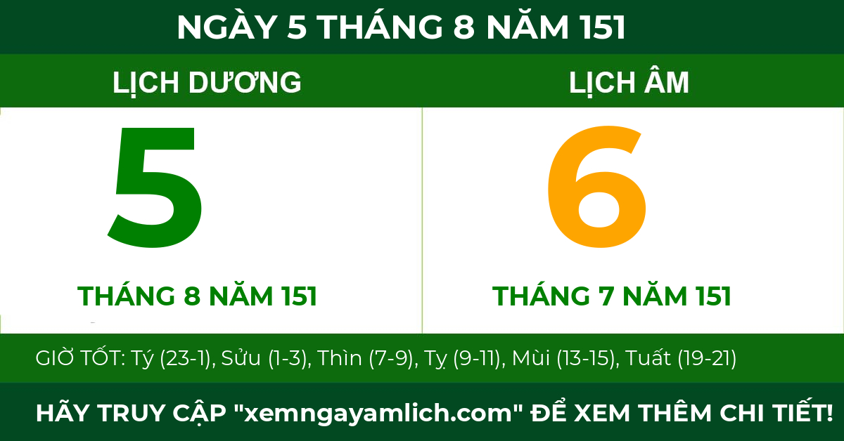 lịch âm ngày 5 tháng 8 năm 151