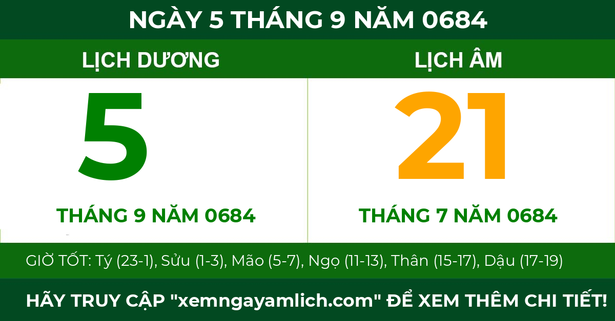 lịch âm ngày 5 tháng 9 năm 0684