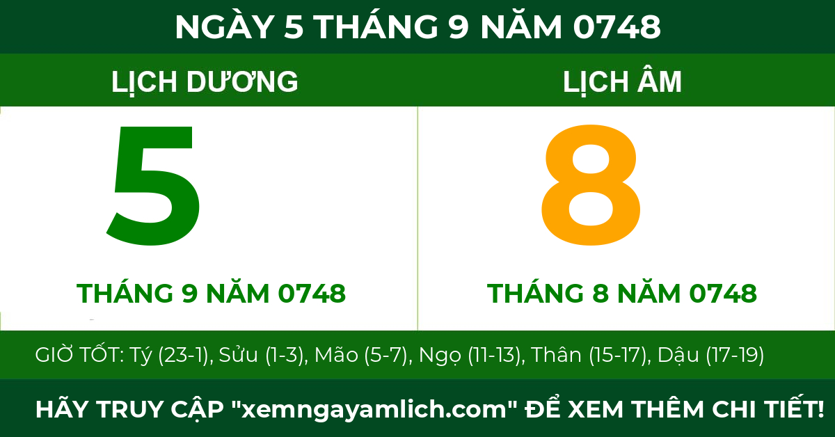 lịch âm ngày 5 tháng 9 năm 0748