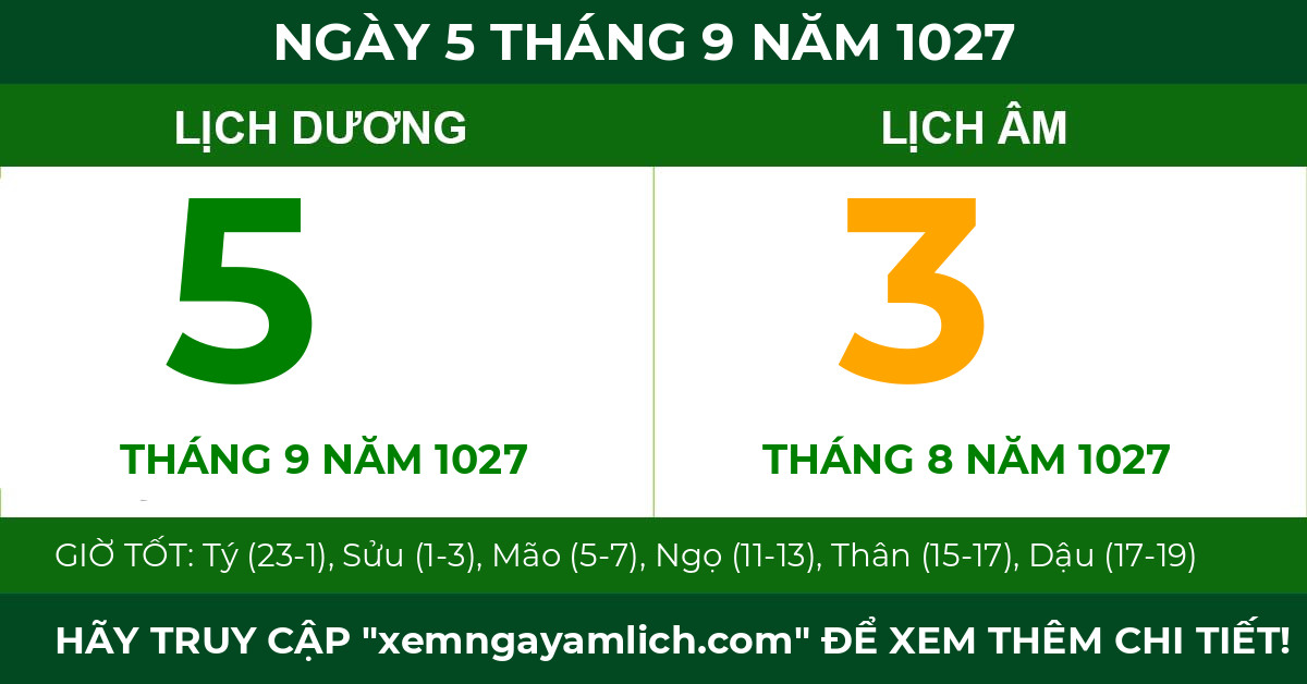 lịch âm ngày 5 tháng 9 năm 1027