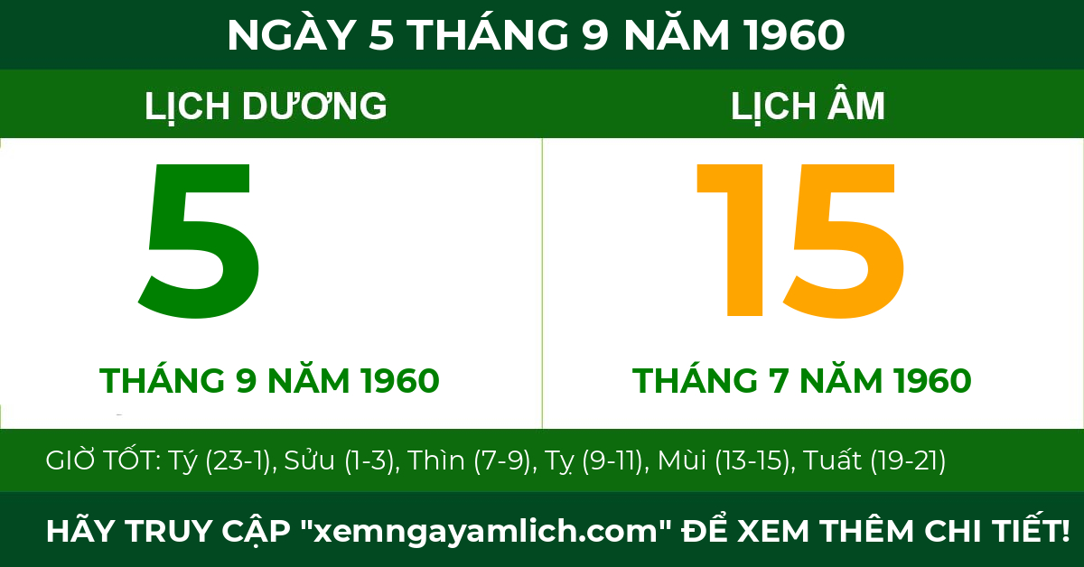 lịch âm ngày 5 tháng 9 năm 1960