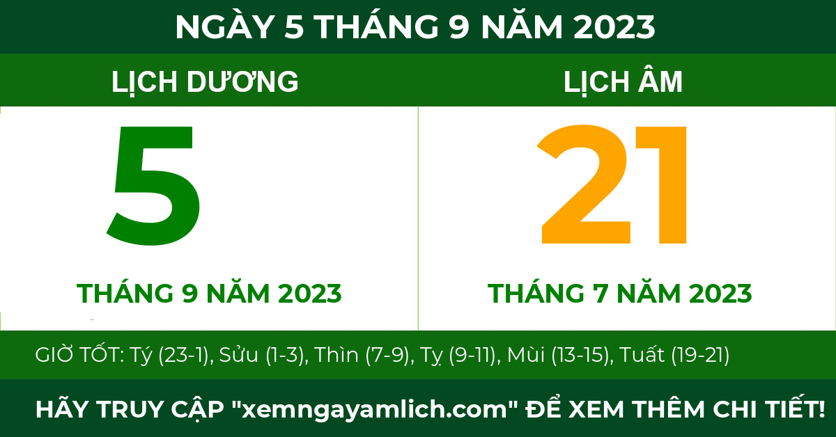 lịch âm ngày 5 tháng 9 năm 2023