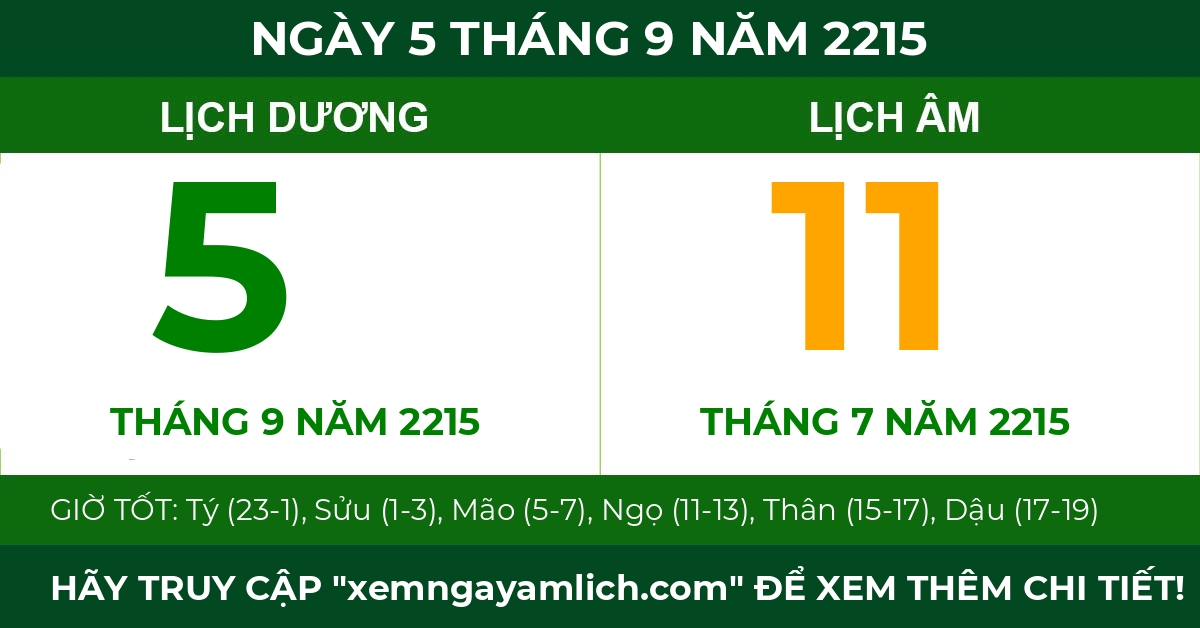 lịch âm ngày 5 tháng 9 năm 2215