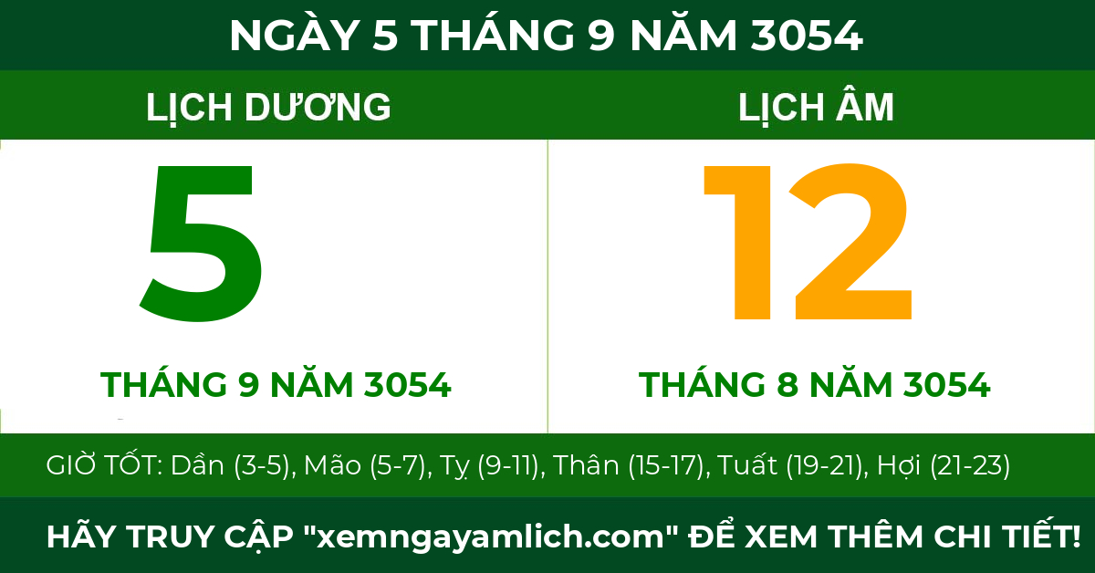 lịch âm ngày 5 tháng 9 năm 3054