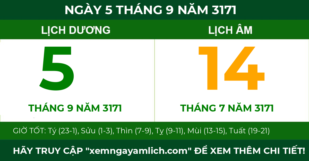 lịch âm ngày 5 tháng 9 năm 3171