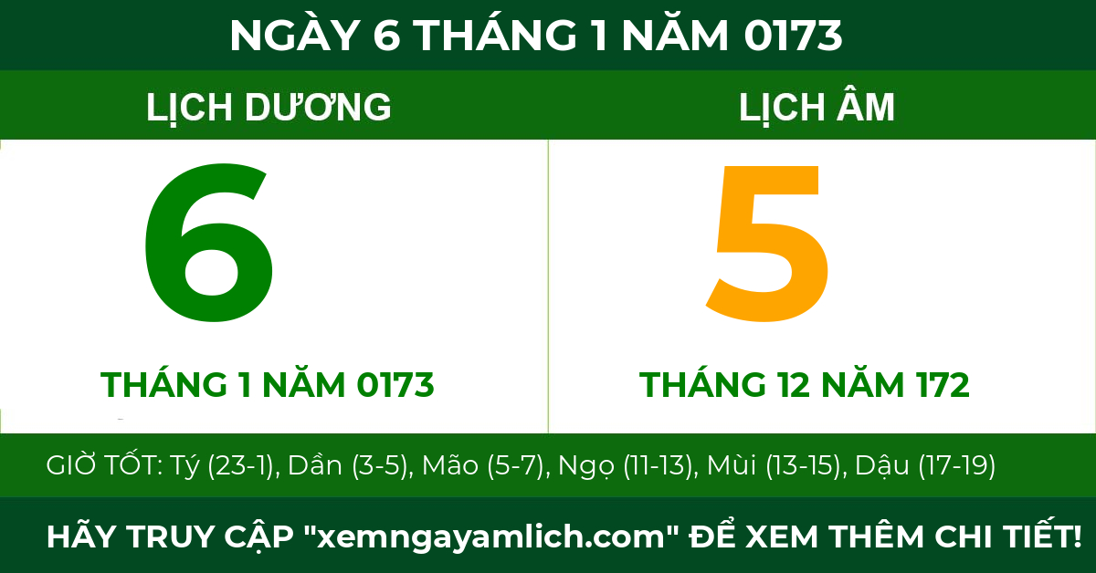 lịch âm ngày 6 tháng 1 năm 0173