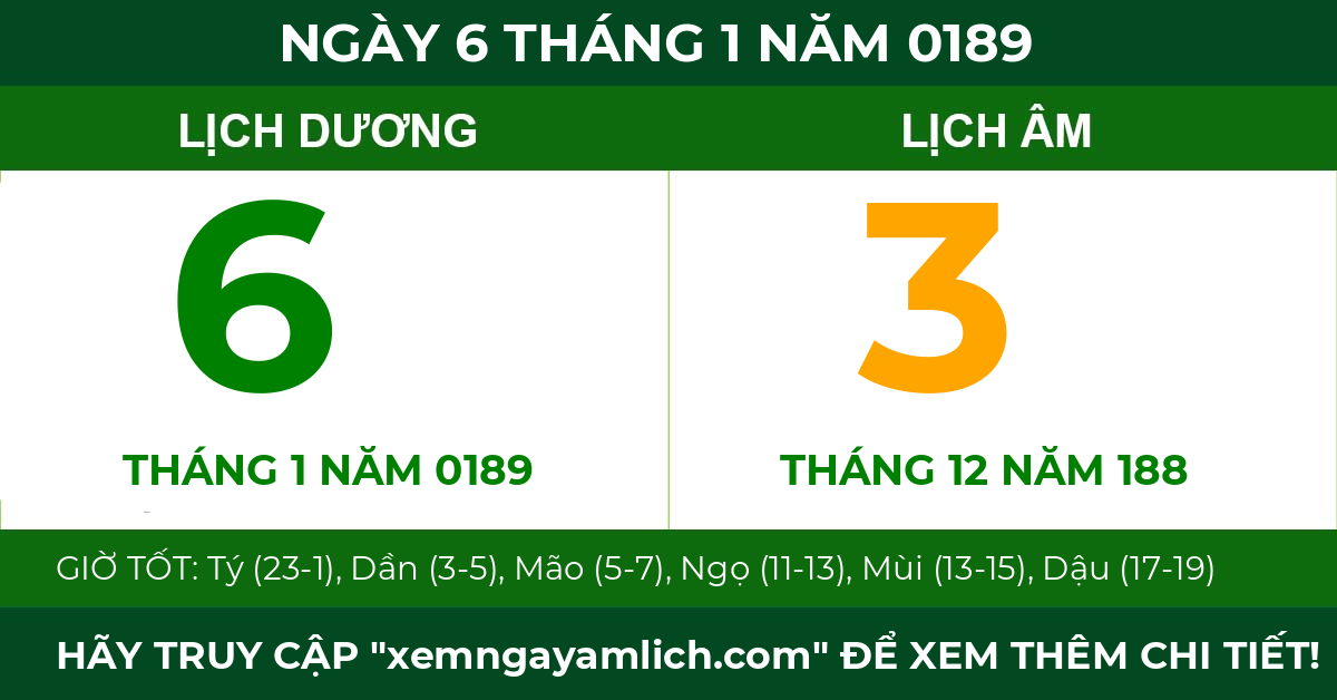 lịch âm ngày 6 tháng 1 năm 0189
