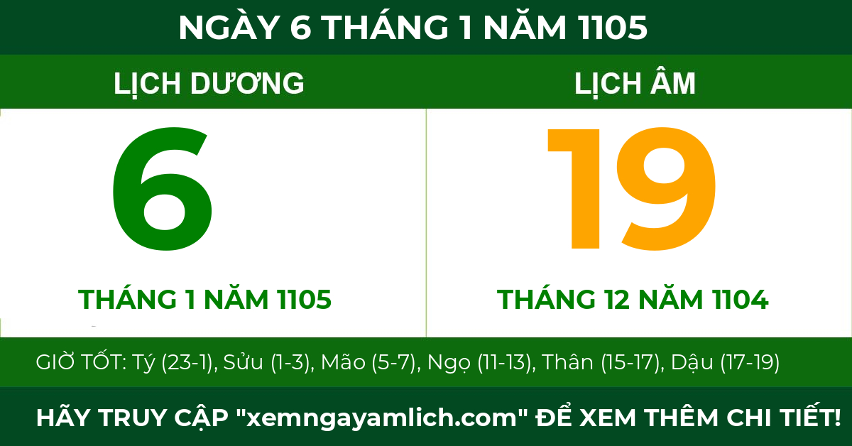 lịch âm ngày 6 tháng 1 năm 1105