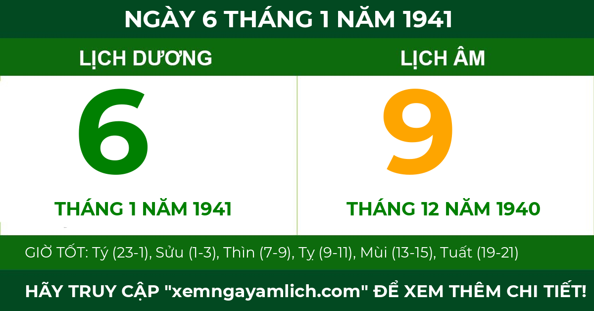 lịch âm ngày 6 tháng 1 năm 1941