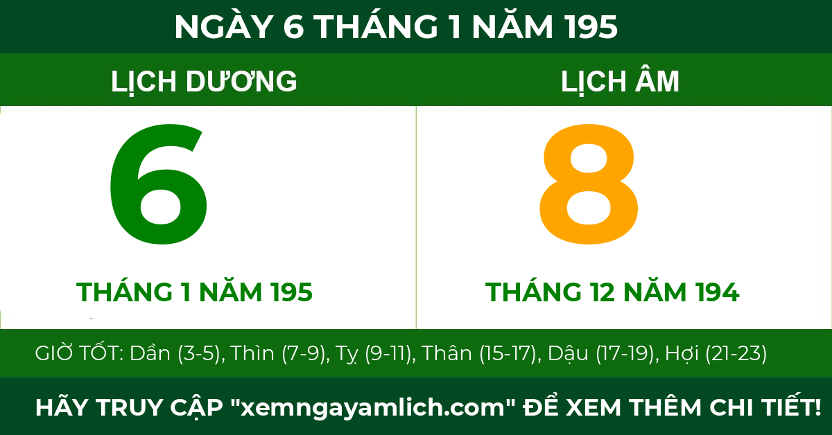 lịch âm ngày 6 tháng 1 năm 195
