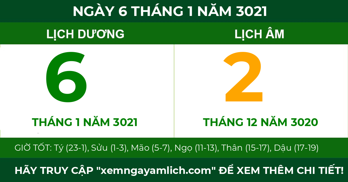 lịch âm ngày 6 tháng 1 năm 3021