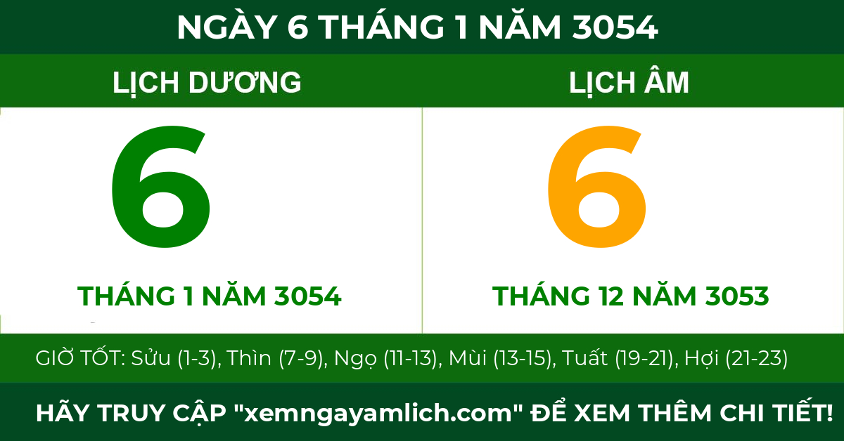 lịch âm ngày 6 tháng 1 năm 3054
