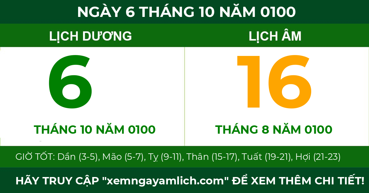 lịch âm ngày 6 tháng 10 năm 0100