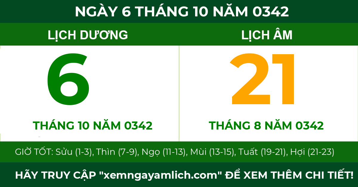 lịch âm ngày 6 tháng 10 năm 0342