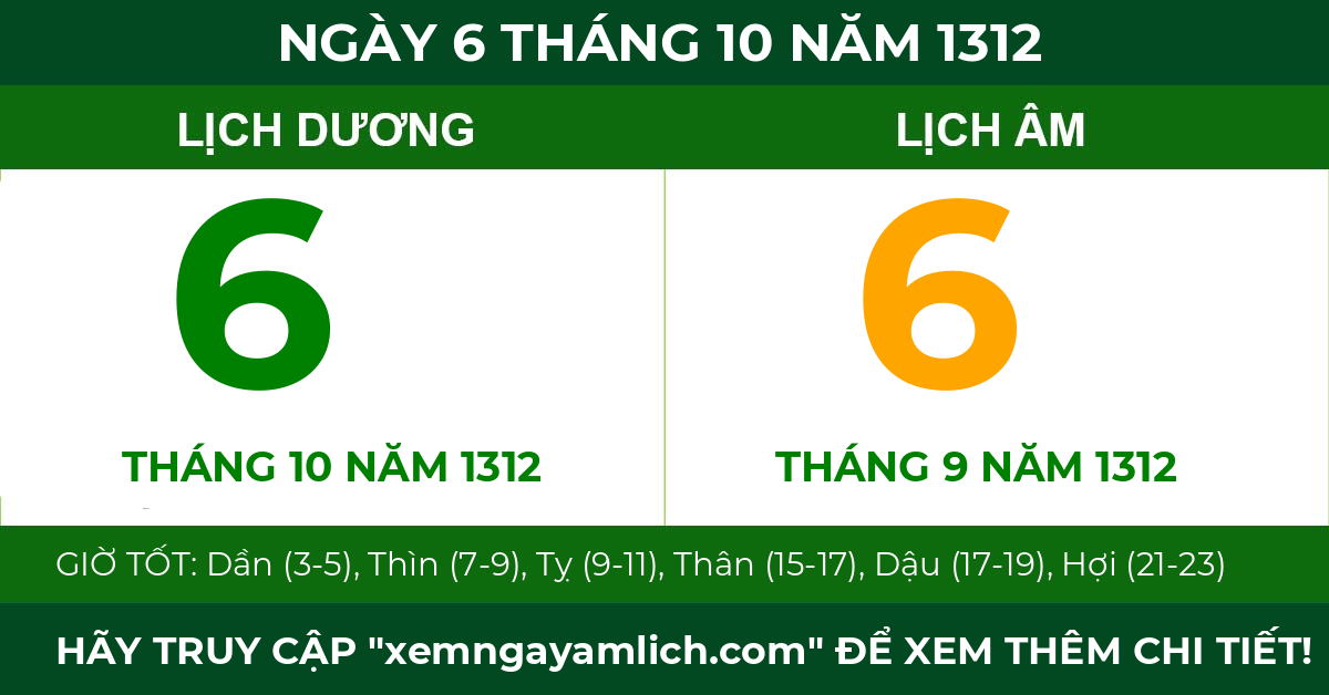 lịch âm ngày 6 tháng 10 năm 1312