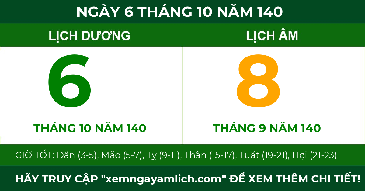 lịch âm ngày 6 tháng 10 năm 140