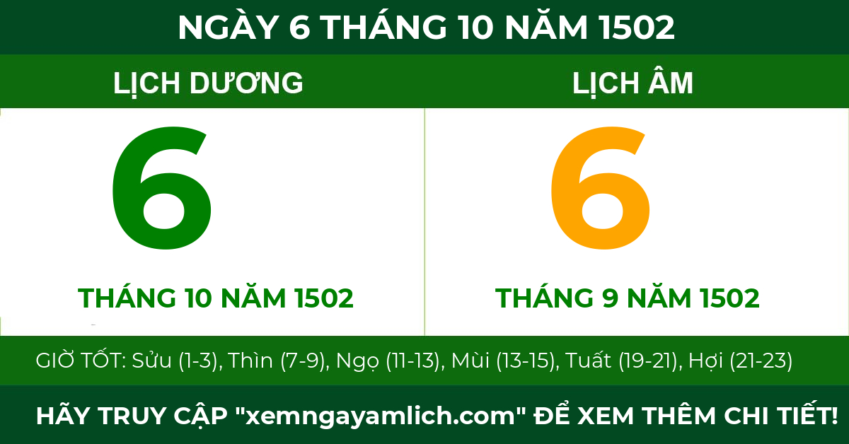 lịch âm ngày 6 tháng 10 năm 1502