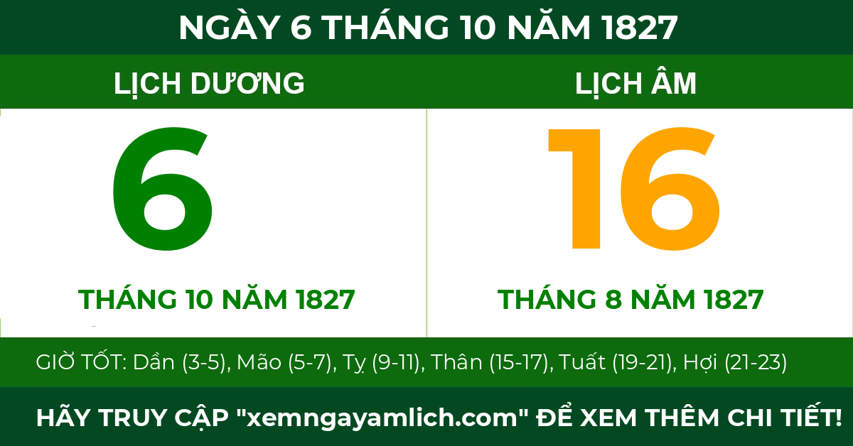 lịch âm ngày 6 tháng 10 năm 1827