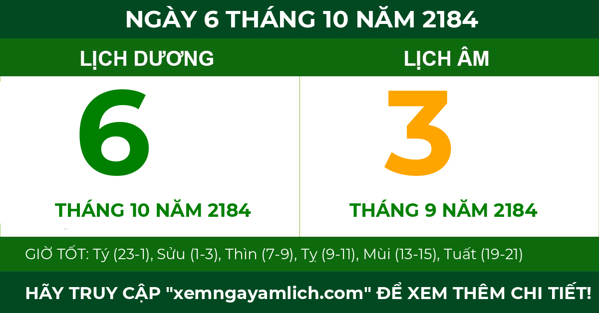 lịch âm ngày 6 tháng 10 năm 2184