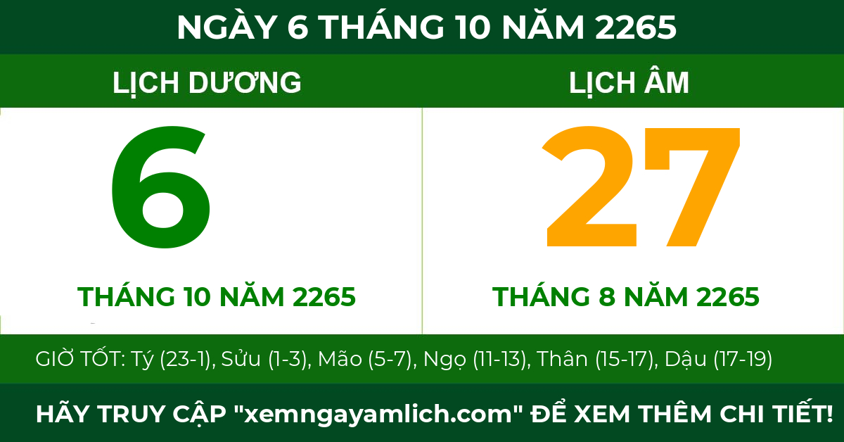 lịch âm ngày 6 tháng 10 năm 2265