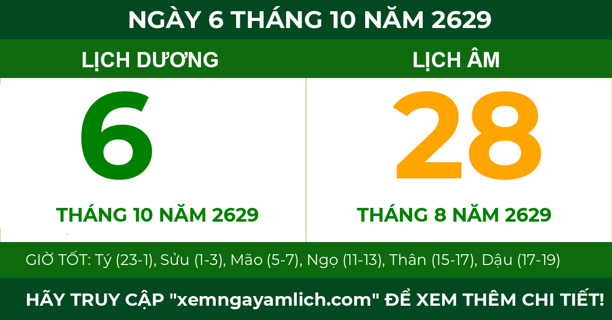 lịch âm ngày 6 tháng 10 năm 2629