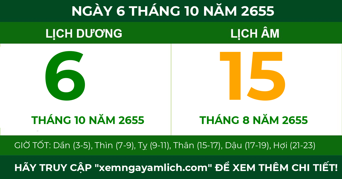 lịch âm ngày 6 tháng 10 năm 2655