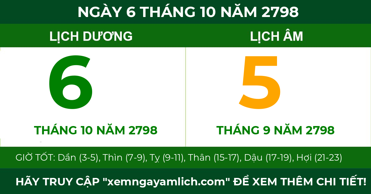 lịch âm ngày 6 tháng 10 năm 2798