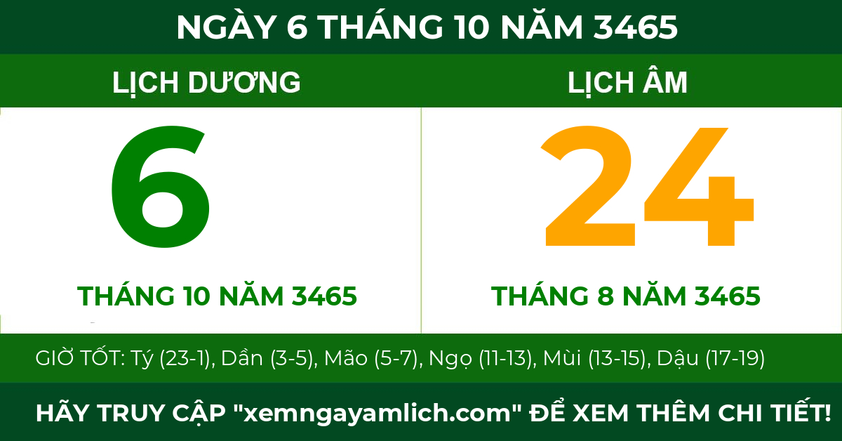 lịch âm ngày 6 tháng 10 năm 3465