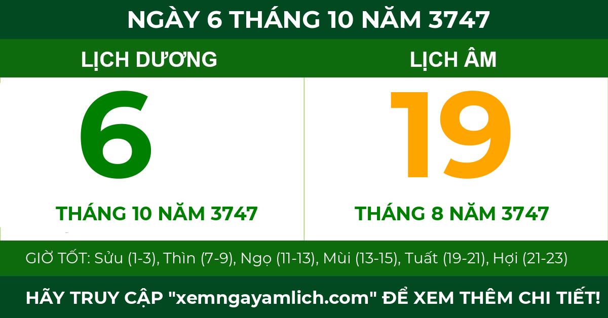 lịch âm ngày 6 tháng 10 năm 3747