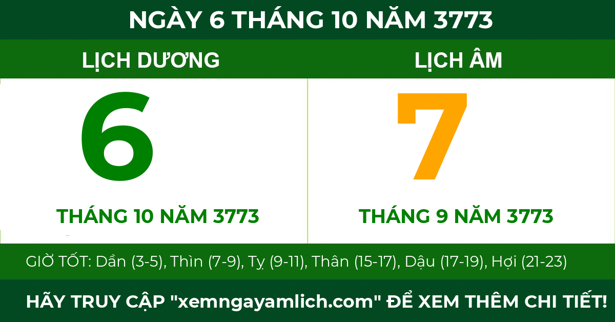 lịch âm ngày 6 tháng 10 năm 3773