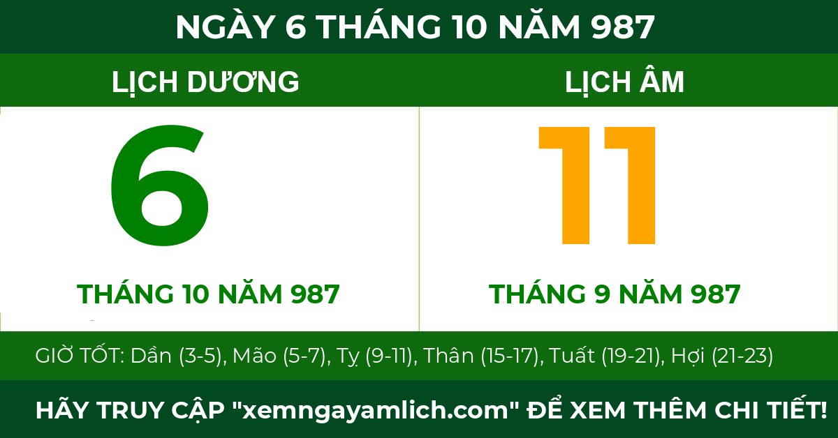 lịch âm ngày 6 tháng 10 năm 987