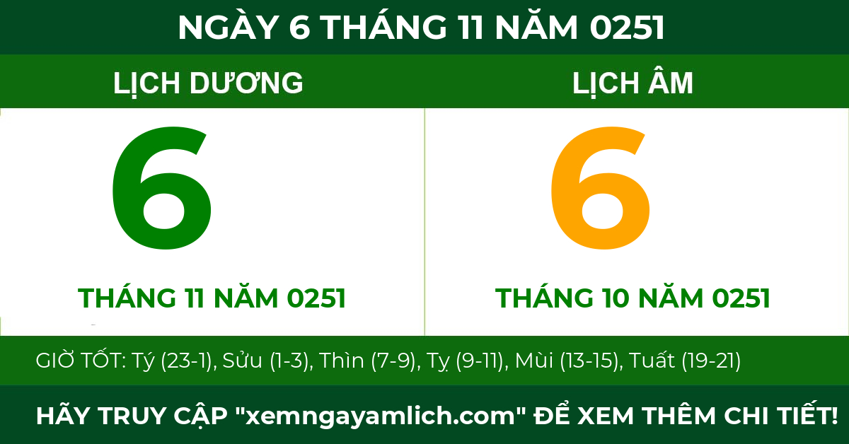 lịch âm ngày 6 tháng 11 năm 0251