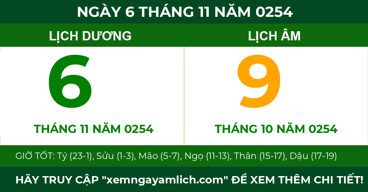 lịch âm ngày 6 tháng 11 năm 0254