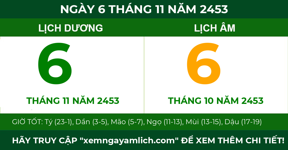 lịch âm ngày 6 tháng 11 năm 2453