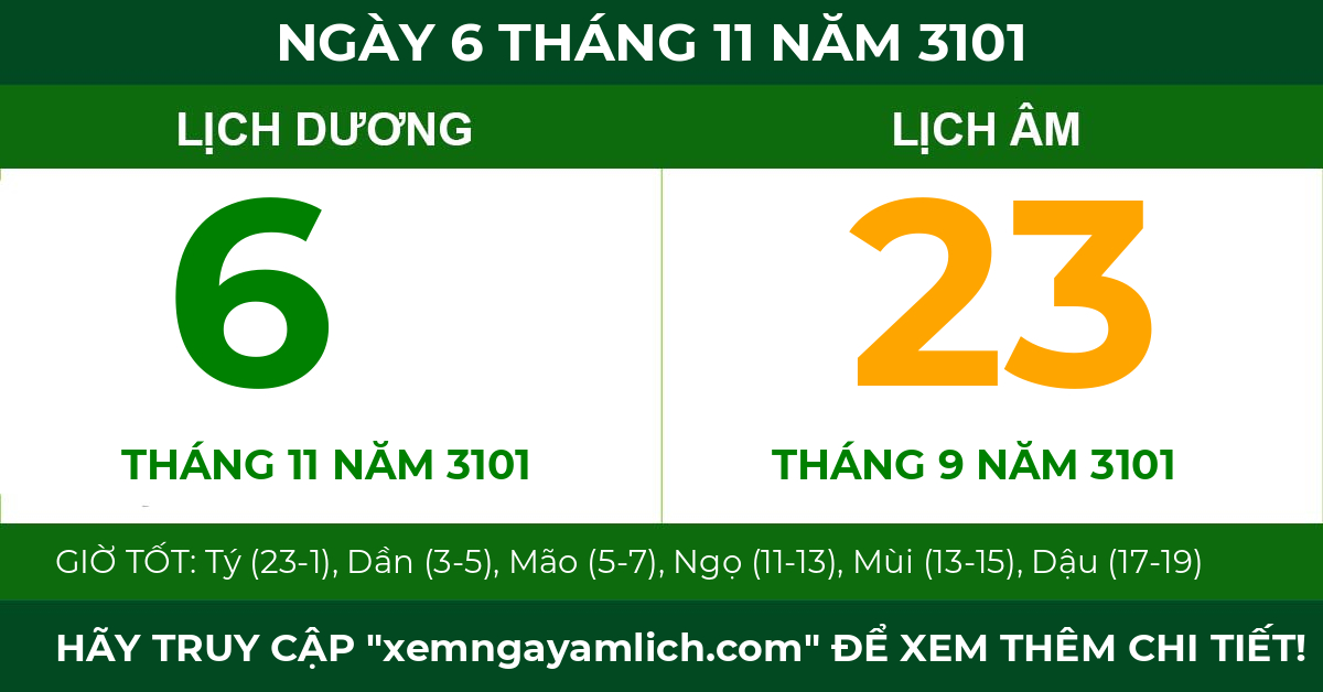 lịch âm ngày 6 tháng 11 năm 3101