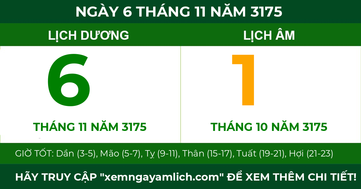 lịch âm ngày 6 tháng 11 năm 3175