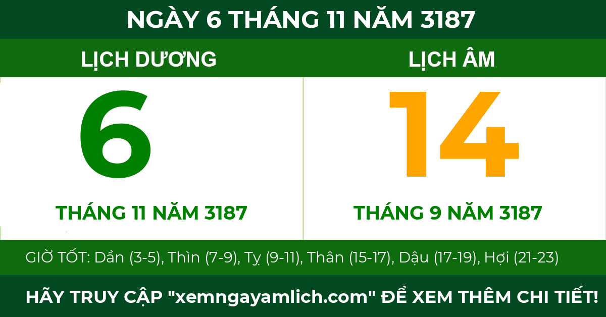 lịch âm ngày 6 tháng 11 năm 3187